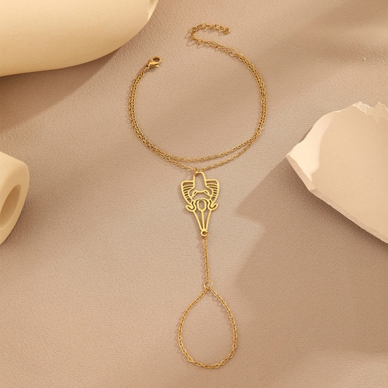 Picture of 304 Stainless Steel Link Cable Chain Retro Nail Finger Ring Chain Bracelets Gold Plated Geometric 16cm - 21cm long, 1 Piece