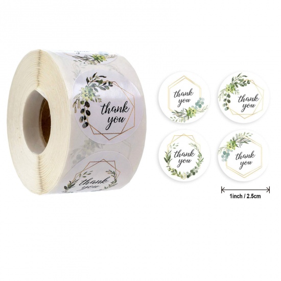 Picture of Art Paper DIY Scrapbook Deco Stickers White Round Flower Message " THANK YOU " 2.5cm Dia., 1 Roll ( 500 PCs/Set)