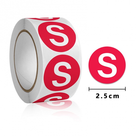 Picture of Art Paper Label Tag Sticker For Clothing Round Red " S " Self Adhesive 2.5cm , 1 Roll ( 500 PCs/Set)