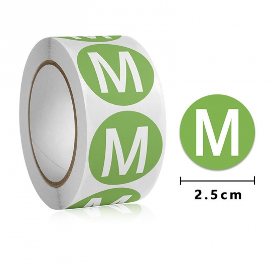 Picture of Art Paper Label Tag Sticker For Clothing Round Green " M " Self Adhesive 2.5cm , 1 Roll ( 500 PCs/Set)