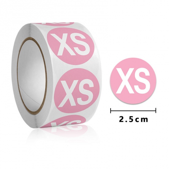 Picture of Art Paper Label Tag Sticker For Clothing Round Pink " XS " Self Adhesive 2.5cm , 1 Roll ( 500 PCs/Set)