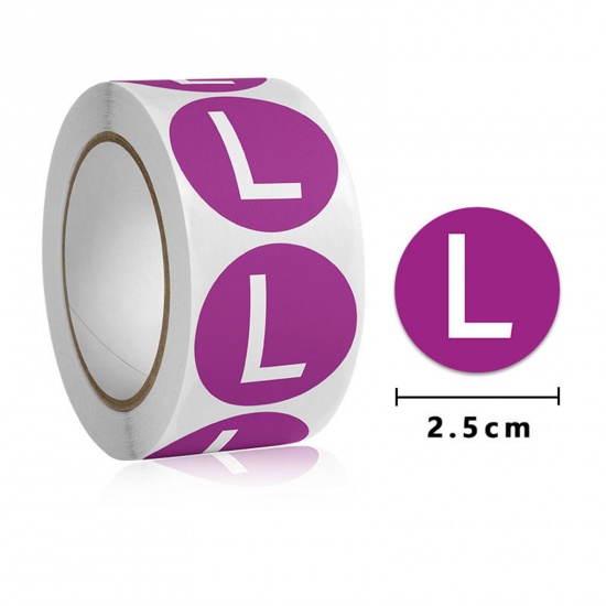 Picture of Art Paper Label Tag Sticker For Clothing Round Purple " L " Self Adhesive 2.5cm , 1 Roll ( 500 PCs/Set)