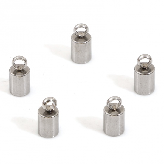 Picture of 304 Stainless Steel Cord End Caps For Necklace Bracelet Jewelry Making Cylinder Silver Tone (Fits 3mm Cord) 8mm x 4mm, 10 PCs