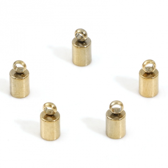 Picture of 10 PCs Vacuum Plating 304 Stainless Steel Cord End Caps For Necklace Bracelet Jewelry Making Cylinder 18K Gold Plated (Fits 3mm Cord) 8mm x 4mm