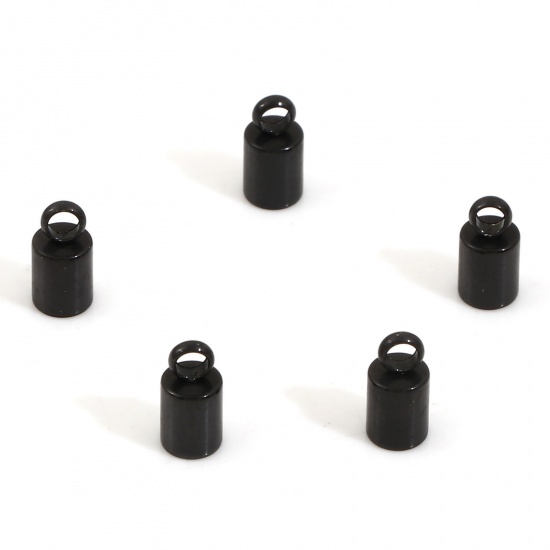 Picture of 10 PCs Vacuum Plating 304 Stainless Steel Cord End Caps For Necklace Bracelet Jewelry Making Cylinder Black (Fits 3mm Cord) 8mm x 4mm