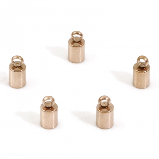 Picture of 10 PCs Vacuum Plating 304 Stainless Steel Cord End Caps For Necklace Bracelet Jewelry Making Cylinder Rose Gold (Fits 3mm Cord) 8mm x 4mm