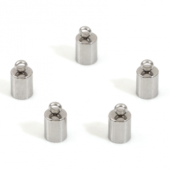 Picture of 304 Stainless Steel Cord End Caps For Necklace Bracelet Jewelry Making Cylinder Silver Tone (Fits 4mm Cord) 9mm x 5mm, 10 PCs