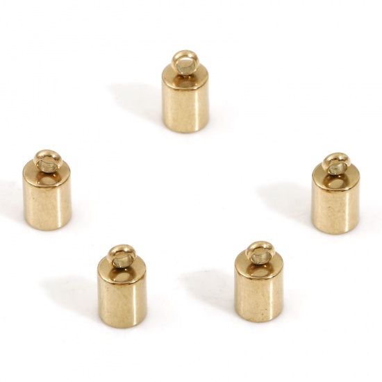 Picture of 10 PCs Vacuum Plating 304 Stainless Steel Cord End Caps For Necklace Bracelet Jewelry Making Cylinder 18K Gold Plated (Fits 4mm Cord) 9mm x 5mm