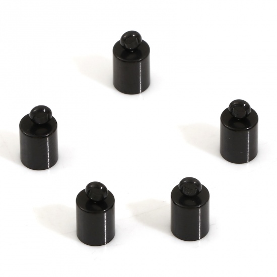 Picture of 10 PCs Vacuum Plating 304 Stainless Steel Cord End Caps For Necklace Bracelet Jewelry Making Cylinder Black (Fits 4mm Cord) 9mm x 5mm