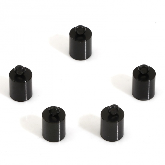 Picture of 10 PCs Vacuum Plating 304 Stainless Steel Cord End Caps For Necklace Bracelet Jewelry Making Cylinder Black (Fits 5mm Cord) 10mm x 6mm