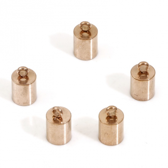 Picture of 10 PCs Vacuum Plating 304 Stainless Steel Cord End Caps For Necklace Bracelet Jewelry Making Cylinder Rose Gold (Fits 5mm Cord) 10mm x 6mm