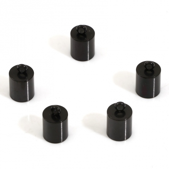 Picture of 10 PCs Vacuum Plating 304 Stainless Steel Cord End Caps For Necklace Bracelet Jewelry Making Cylinder Black (Fits 6mm Cord) 11mm x 7mm