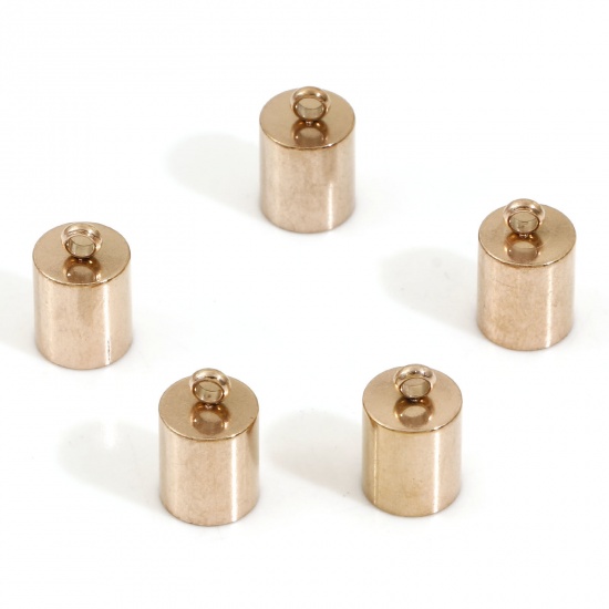 Picture of 10 PCs Vacuum Plating 304 Stainless Steel Cord End Caps For Necklace Bracelet Jewelry Making Cylinder Rose Gold (Fits 6mm Cord) 11mm x 7mm