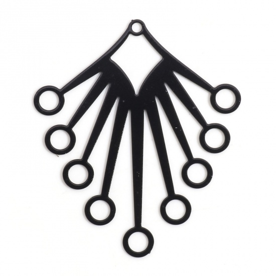 Immagine di Lega di Ferro Filigree Stamping Ciondoli Nero Rombo Raggi del Sole Filigrana 4.1cm x 3.1cm, 10 Pz