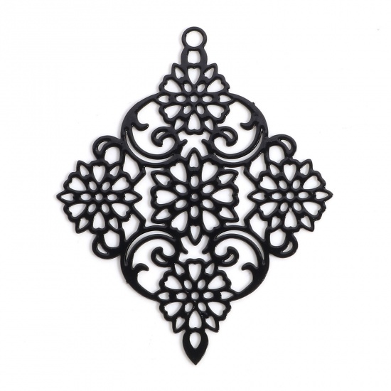 Immagine di Lega di Ferro Filigree Stamping Ciondoli Nero Rombo Filigrana 3.8cm x 3cm, 10 Pz