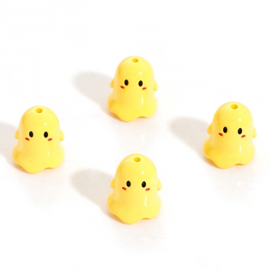 Picture of Acrylic Beads For DIY Charm Jewelry Making Yellow Halloween Ghost Painted About 17mm x 15mm, Hole: Approx 1.8mm, 5 PCs
