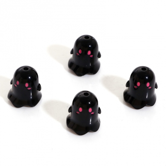 Picture of Acrylic Beads For DIY Charm Jewelry Making Black Halloween Ghost Painted About 17mm x 15mm, Hole: Approx 1.8mm, 5 PCs