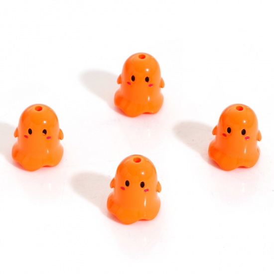 Picture of Acrylic Beads For DIY Charm Jewelry Making Orange Halloween Ghost Painted About 17mm x 15mm, Hole: Approx 1.8mm, 5 PCs
