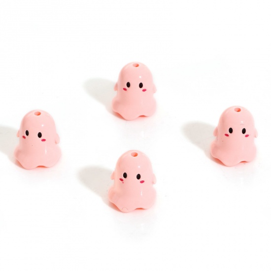 Picture of Acrylic Beads For DIY Charm Jewelry Making Pink Halloween Ghost Painted About 17mm x 15mm, Hole: Approx 1.8mm, 5 PCs