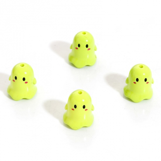 Picture of Acrylic Beads For DIY Charm Jewelry Making Green Halloween Ghost Painted About 17mm x 15mm, Hole: Approx 1.8mm, 5 PCs