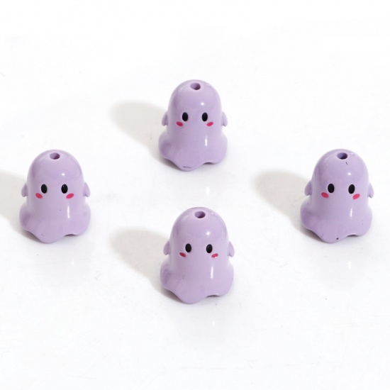 Picture of Acrylic Beads For DIY Charm Jewelry Making Purple Halloween Ghost Painted About 17mm x 15mm, Hole: Approx 1.8mm, 5 PCs