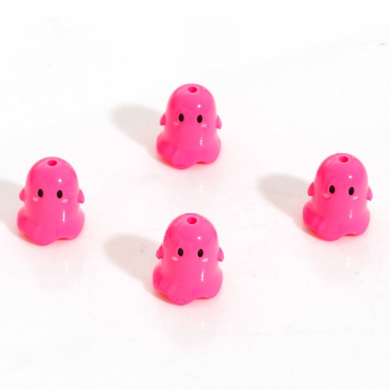 Picture of Acrylic Beads For DIY Charm Jewelry Making Fuchsia Halloween Ghost Painted About 17mm x 15mm, Hole: Approx 1.8mm, 5 PCs
