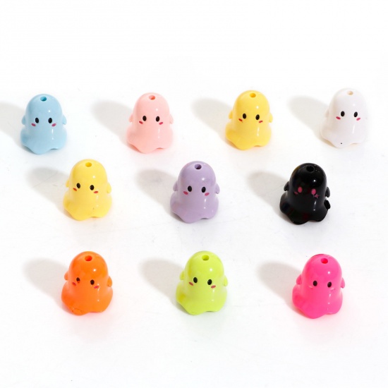 Picture of Acrylic Beads For DIY Charm Jewelry Making At Random Mixed Color Halloween Ghost Painted About 17mm x 15mm, Hole: Approx 1.8mm, 5 PCs