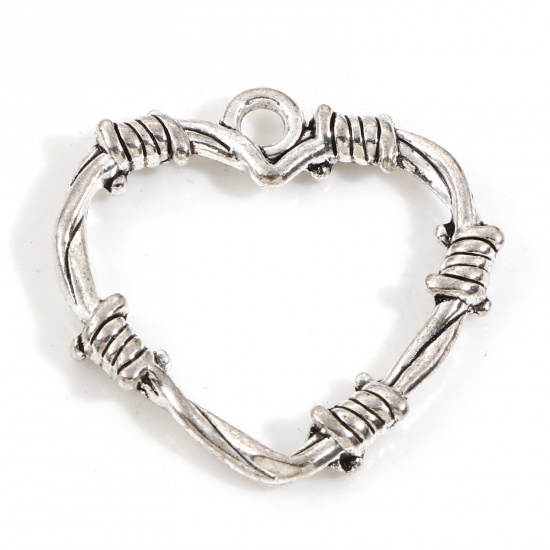 Immagine di 20 Pz Lega di Zinco San Valentino Argento Antico Cuore Spine Filigrana 24mm x 24mm