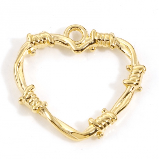 Immagine di 20 Pz Lega di Zinco San Valentino Oro Placcato Cuore Spine Filigrana 24mm x 24mm