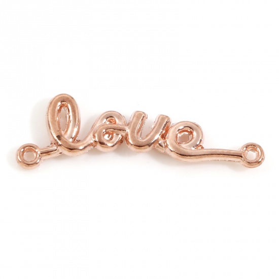 Immagine di Lega di Zinco San Valentino Pendenti Charms Connettori Accessori Oro Rosa Vocabolario Inglese Disegno Lettere " LOVE " 23mm x 6mm, 100 Pz