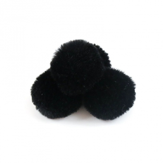 Picture of Polyester DIY Handmade Craft Materials Accessories Black Pom Pom Ball Imitation Rabbit Fur 4cm Dia., 10 PCs