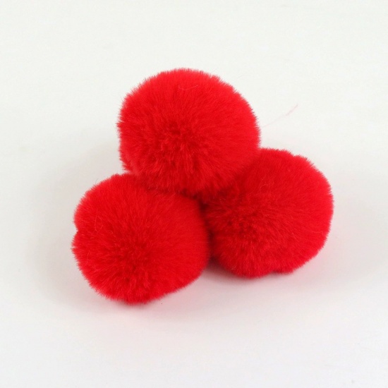 Picture of Polyester DIY Handmade Craft Materials Accessories Red Pom Pom Ball Imitation Rabbit Fur 4cm Dia., 10 PCs