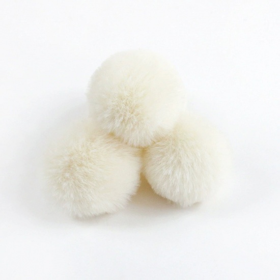 Picture of Polyester DIY Handmade Craft Materials Accessories Creamy-White Pom Pom Ball Imitation Rabbit Fur 4cm Dia., 10 PCs