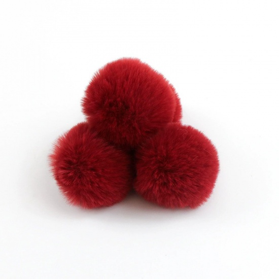 Picture of Polyester DIY Handmade Craft Materials Accessories Wine Red Pom Pom Ball Imitation Rabbit Fur 4cm Dia., 10 PCs