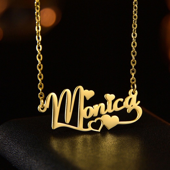 Immagine di 304 Acciaio Inossidabile Collana con Nome Personalizzato Ciondolo con Lettera Personalizzata Cuore Oro Placcato 45cm Lunghezza, 1 Pz