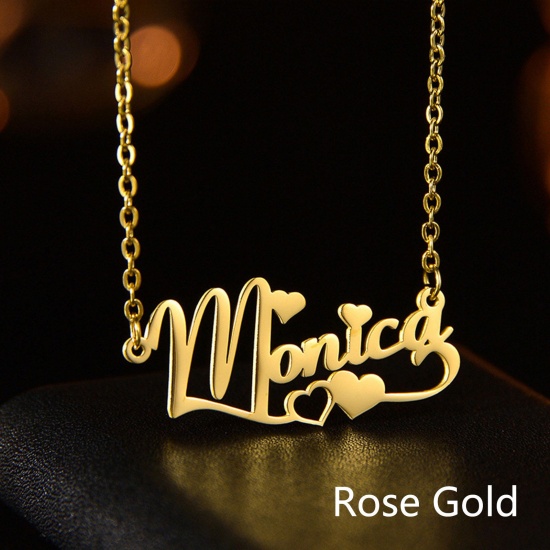Immagine di 304 Acciaio Inossidabile Collana con Nome Personalizzato Ciondolo con Lettera Personalizzata Cuore Oro Rosa 45cm Lunghezza, 1 Pz