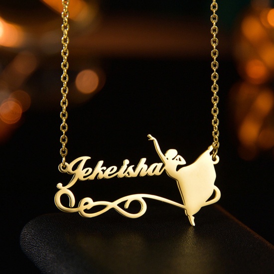 Immagine di 304 Acciaio Inossidabile Collana con Nome Personalizzato Ciondolo con Lettera Personalizzata Ballerina Oro Placcato 45cm Lunghezza, 1 Pz