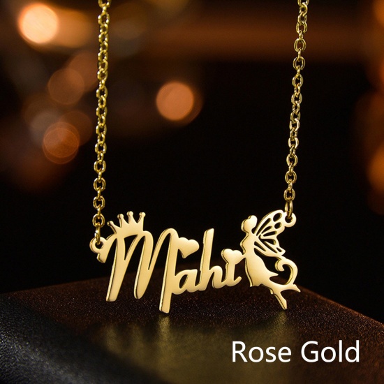 Immagine di 304 Acciaio Inossidabile Collana con Nome Personalizzato Ciondolo con Lettera Personalizzata Fata Oro Rosa 45cm Lunghezza, 1 Pz