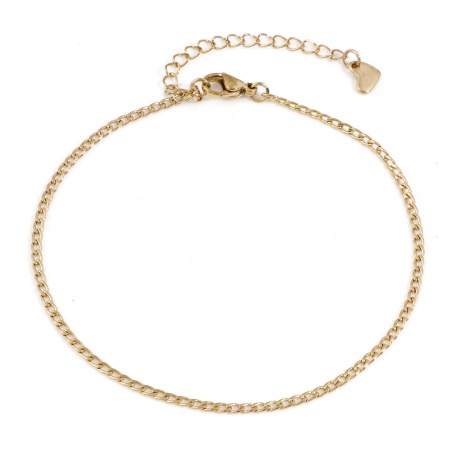 Picture of Wholesale 304 Stainless Steel Curb Link Chain Anklet, 18K Gold Plated Eco-friendly PVD, Unisex Minimalist Gift Jewelry Supply, 23cm(9") long, Chain Size: 2mm, 1 Piece