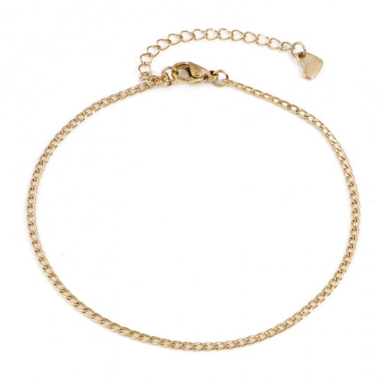 Picture of 1 Piece Vacuum Plating 304 Stainless Steel Curb Link Chain Anklet 18K Gold Plated 23cm(9") long