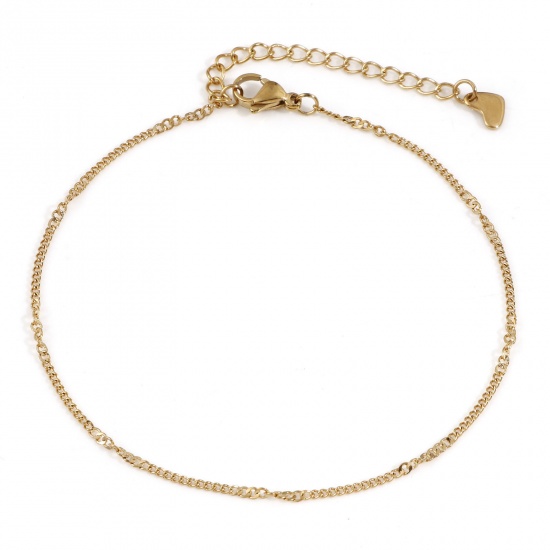 Picture of 1 Piece Vacuum Plating 304 Stainless Steel Curb Link Chain Anklet 18K Gold Plated 22.5cm(8 7/8") long