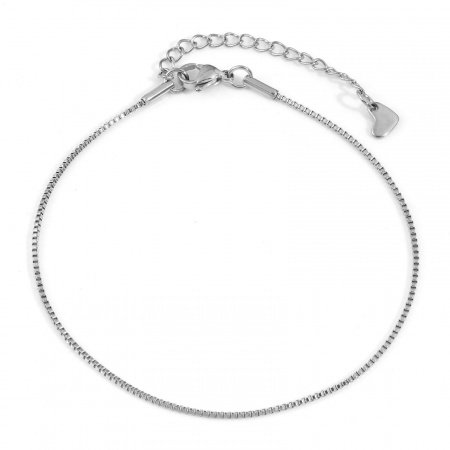 Bild von Großhandel 304 Edelstahl Venezianerkette Fußketten, Silberfarbe Unisex Minimalistisch Geschenk Schmuckbedarf, 22.5cm lang, Kettengröße: 1.2mm, 1 Strang