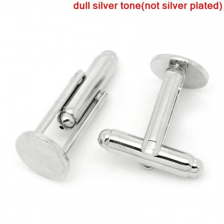 Brass Cuff Links Round Silver Tone Glue On 25mm x 10mm, 10 PCs