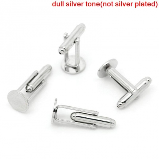 Picture of Brass Cuff Links Round Silver Tone Glue On 25mm x 10mm, 10 PCs                                                                                                                                                                                                