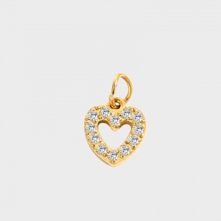 Picture of 1 Piece Eco-friendly PVD Vacuum Plating 316 Stainless Steel Charms 14K Gold Plated Heart Micro Pave Clear Rhinestone 8mm Dia.