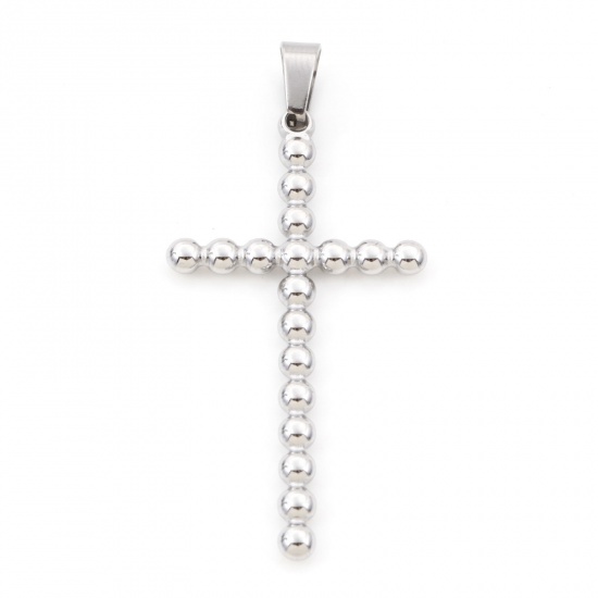 Immagine di 304 Acciaio Inossidabile Charms Croce Tono Argento 5.5cm x 2.5cm, 1 Pz