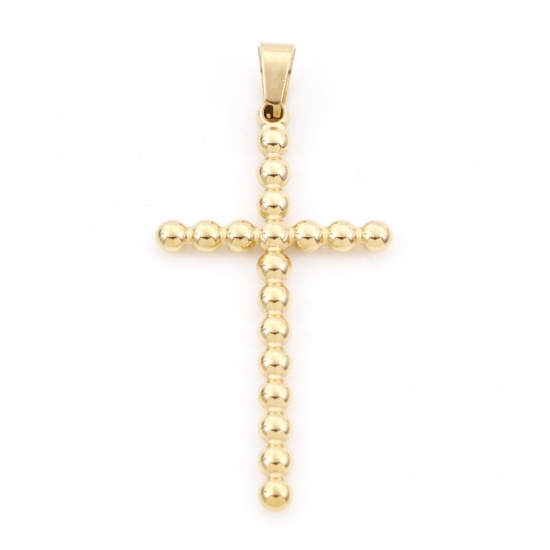 Immagine di 1 Pz Placcatura Sottovuoto PVD Ecologica 304 Acciaio Inossidabile Ciondoli Croce Placcato Oro 18K 5.5cm x 2.5cm
