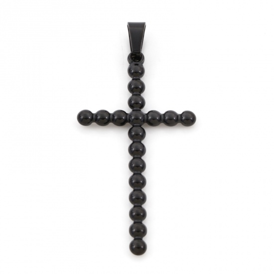 Immagine di 1 Pz Placcatura Sottovuoto PVD Ecologica 304 Acciaio Inossidabile Ciondoli Croce Nero 5.5cm x 2.5cm