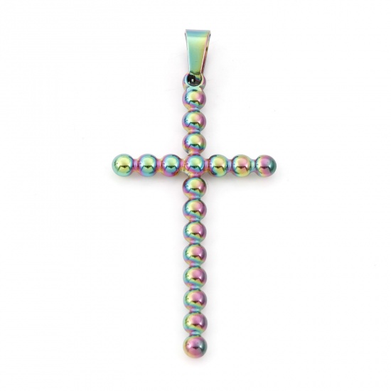 Immagine di 1 Pz Placcatura Sottovuoto PVD Ecologica 304 Acciaio Inossidabile Ciondoli Croce Colore Arcobaleno Placcato 5.5cm x 2.5cm