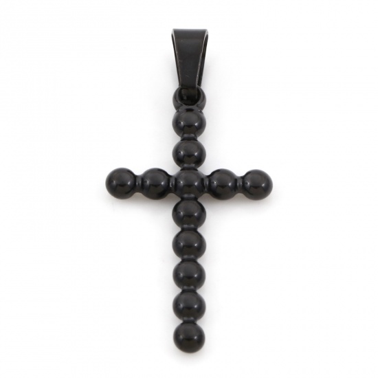 Picture of 1 Piece Eco-friendly PVD Vacuum Plating 304 Stainless Steel Charms Black Cross 4cm x 1.8cm